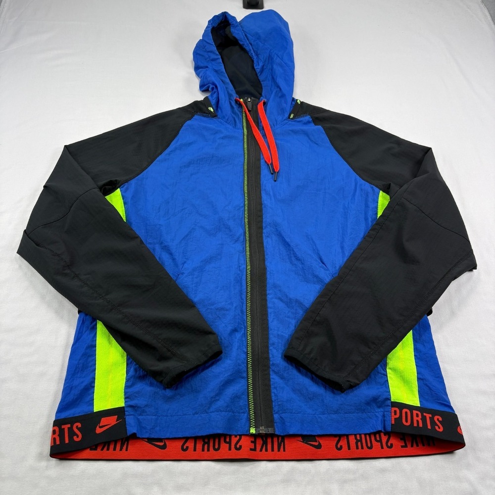 Nike Jacket Mens Medium Blue Sport Clash Windbreaker Full Zip Hooded Colorblock